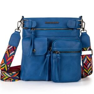 Montana West Blue Vegan Leather Crossbody Bag Geometric Guitar Strap NWT